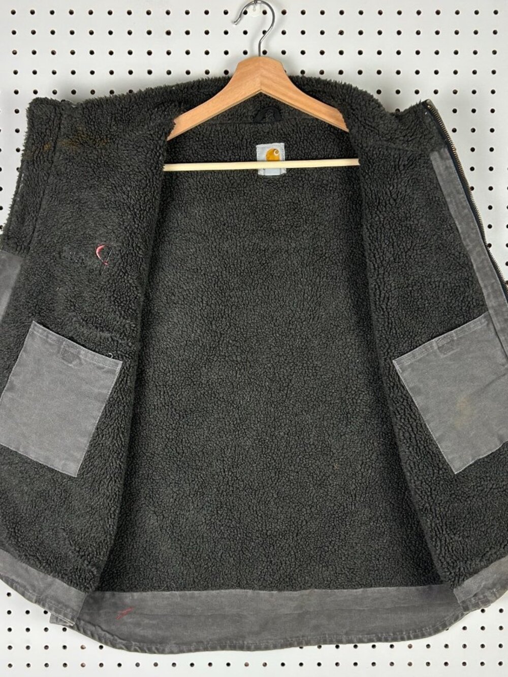 Carhartt Mens XL Sherpa Lined Vest Zip Work Wear Logo Gray Gravel Mock Neck V33 - Picture 3 of 8
